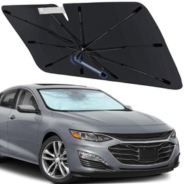 Windshield Sun Shade for Malibu, Custom Fit Foldable Umbrella Sunshade with 360° Rotating Shaft, Front Window Shade for UV & Heat Protection, Easy Storage Car Sun Shields