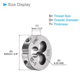 CoCud Round Thread Repair Die, 6-32 UNC Die 20mm OD, Alloy Tool Steel Right Hand Cylindrical Pipe Threading Tool with 3 Chip Holes - (Applications: for Threading Repairing), 2pieces