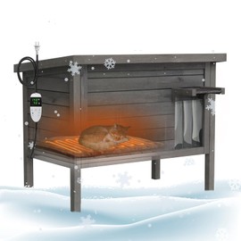 GDLF Outdoor Feral Cat House Heated cat House with 100% Insulated All-Round Foam Weatherproof Large Cat Shelter with Heating Pad for Multiple Cats 34.5"X21.5"x27.2"