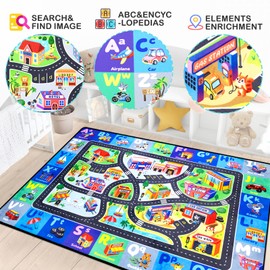 Diysani ABC Rug, Toddler Play Mat Rug 5x7 Feet, Extra Thick (0.4in) Washable Baby Play Mat for Floor, Classroom Carpet Non-Slip for Learning, Alphabet, Nursery Mat for Crawling & Fun & Playroom Decor