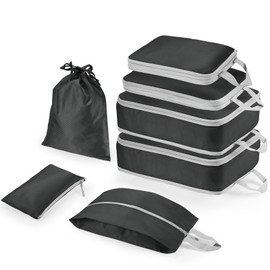 Compression Packing Cubes 7-teiliges Set mit Multi-Fach-Reisetasche, wasserdichte Koffer-Organizer-Taschen, Reiseverpackungswürfel für Koffer, Verpackung & Aufbewahrung für Gepäck (Schwarz)