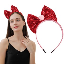 Valentine's Day Headband Heart Bow Hairbands Red Head Bands Glitter Bow Design Valentine Party Birthday Cosplay Photo Props Head Wear Gifts for Women Girls Valentine Head Decoration