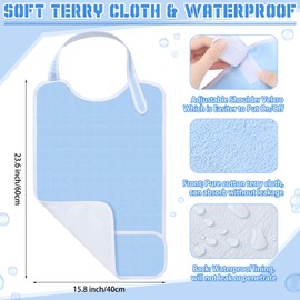 Threlaco 3 Pack Adults Waterproof Bib Adult Bib Adjustable Reusable Washable Clothing Protector with Crumb Catcher for Elderly Women Men Seniors Disabled for Eating, Machine Washable, Blue