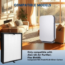 2 Pack True HEPA 45i Replacement Filter, Compatible with Alen 45i and Breathesmart Flex Bh400 air purifier, Compared # B4-Fresh/FL40-Silver-Carbon, B4-Pure, 2 HEPA Filter + 4 Pre Filter