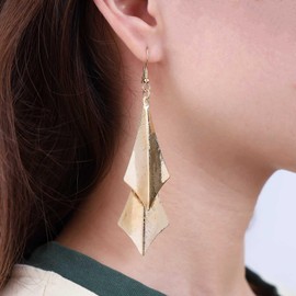 Inilbran Boho Leaf Earrings Vintage Metal Leaf Earrings Gold Double Leaf Drop Earrings Super Light Leaf Metal Earrings Jewellery for Women and Girls, Zinc
