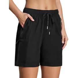 Enaisyl Women's Hiking Shorts Quick Dry Lightweight Cargo Pants Water Resistant Athletic Shorts with 4 Zipper Pockets Black
