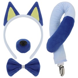 Moikolok Blue Dog Ears Headband and Tail, Dog Costume Family, 4PCS, Bow Tie, Nose, Birthday Decorations, Accessories Set of 5