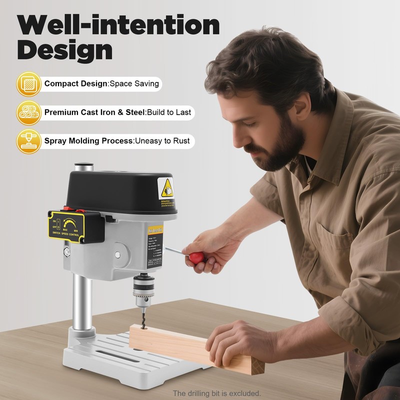 FiueStur 340W Mini Bench Drill Press, Portable Table Drill Machine