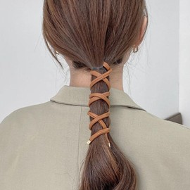 Brown PU Leather Spiral Hair Ties, Spiral Lock Hair Tie Ponytail Holder, Hair Ties Hair Bands Wraps, Hair Band For Women Girls Hair Accessories