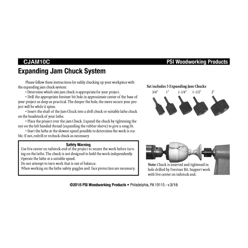 PSI Woodworking CJAM10C Expanding Jam Chuck Set, 5 Piece