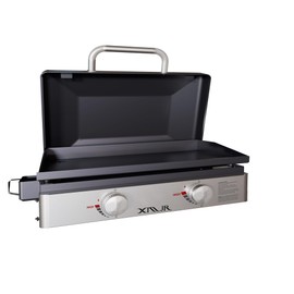 XMJR Tabletop Griddle 23 inch,Portable Propane Grill With Cover for Outdoor Backyard Camping Cooking,Small Gas Grills Propane For Family & Friends Dinner Party,Non-stick Porcelain Baking Pan
