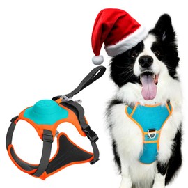 Dog Harness with Retractable Leash 51.2”,2-in-1 Large & Medium Dog Harness Vest with Built-in Auto-Stop Function Leash, 370 LB of Pull Adjustable Dog Walking Harness-L, Hand Free Dog Leash Harness Set