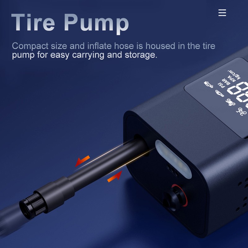 Multifunctional Cordless Car Tire Pump USB Rechargeable Digital Display Air