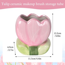 Disnace Ceramic Makeup Brush Holder, Brush Tray Flower Tulip, Ceramic Tulip Pen Holder, Makeup Brush Organiser, Cute Desk Organiser for Office, School, Home (Purple)