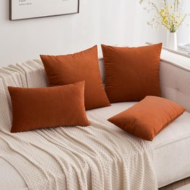MIULEE Pack of 2 Rust Pillow Covers 12x20 Inch Fall Decorative Velvet Throw Pillow Covers Modern Soft Lumbar Couch Throw Pillows Farmhouse Home Decor for Sofa Bedroom Living Room