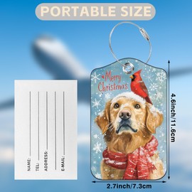 Christmas Dog and Red Cardinal Bird Set of 2 Luggage Tags for Suitcases Leather Suitcase Tags Identifiers with Privacy Name Label and Stainless Steel Loop for Women Men Travel Luggage Accessories