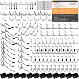 INCLY 170PCS 1/4 Inch Pegboard Hooks Kit, Extra Thick Heavy Duty Peg Board Organizer Accessories Assortment with Pegboard Bins & Peg Lock for Only 1/4" Pegboard Hanging Tools Garage Wall Attachment