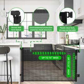 Upgraded Retractable Baby Gate for Stairs, 33"Tall Expands 71"Wide Ideal Safety Solution Dog Gate for Stairs Doorways Hallways Indoor/Outdoor Mesh Baby Gate Retractable Screen Door(Black,86CMx180CM)