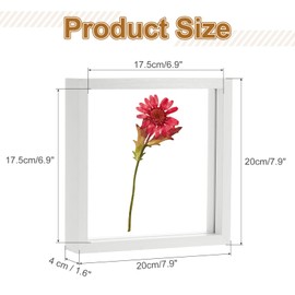 sourcing map Wooden Pressed Flower Frame Handmade, 7x7 Inch Square Floating Picture Frame Double Glass for Artwork Photo Tabletop Display, White