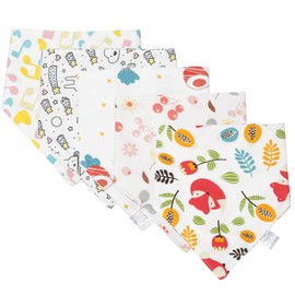 FLYAMAPIRIT Triangular Dribble Bibs Baby Scarves Pack of 5 Pure Cotton Absorbent and Soft Drool Bibs with 2 Adjustable Poppers for Babies, Gender: Girls