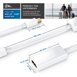 CSL - Full HD Mini Display Port zu HDMI Adapter Kabel 1080p inkl. Audio miniDP Stecker zu HDMI Buchse kompatibel mit Apple Produkten PC Grafikkarten