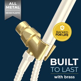HammerHead Showers Solid Metal Handheld Showerhead Holder, Adjustable Wand Holder with Universal Wall Hook Bracket and Brass Pivot Ball, Brushed Gold