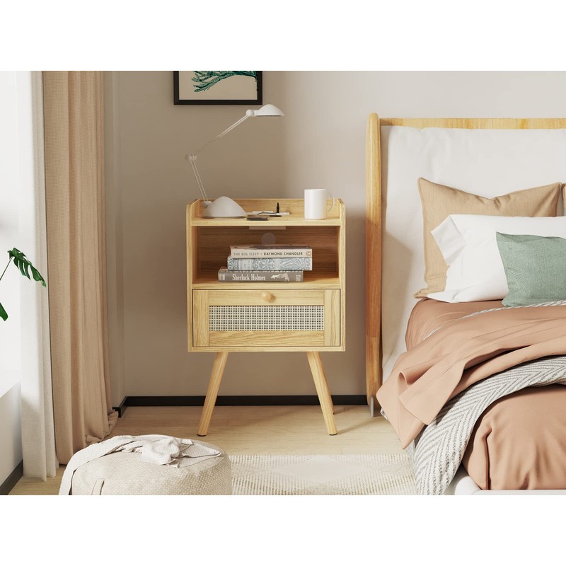 SUPERJARE Nightstands Set of 2, Night Stands with Charging Station
