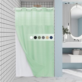 Beige Stall No Hook Shower Curtain with Snap in Liner,230GSM Waffle Weave Shower Curtains for Bathroom,54W x 80H - Color: Mint Green, Size: 71"W x 74"L (Pack of 1)