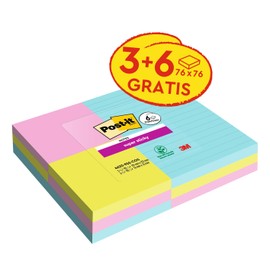Post-it Super Sticky Large Notes Cosmic Collection Value Pack with 3 XL Pads + 6 Free Pads (Standard), 90 Sheets per Pad, Various Sizes and Colours - Extra Strong Sticky Notes