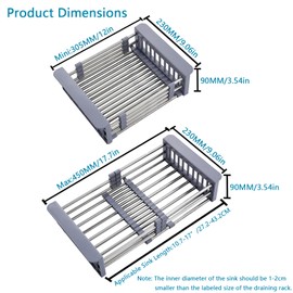 GICASA Sink Dish Drying Rack, Stainless Steel Drainer for 10.7"-17" Sinks, Kitchen Countertop Organizer for Dishes, Vegetables, and Fruits (Grey & Small)