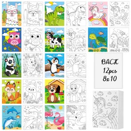 Ctosree 12 Pcs Pre Drawn Canvas for Painting for Boys Girls Pre Printed Cute Bulk Painting Canvas with Pictures to Paint Gift for Valentines Party Favor Activities(Animals,10" X 8")