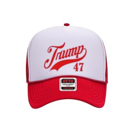Trump 47 Trucker Hat, Mid Profile Trucker Hat (Red White)