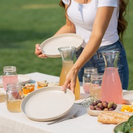 Grow Forward Premium Wheat Straw Plates and Bowls Sets - 8-Piece Wheat Straw Dinnerware Sets - Unbreakable & Reusable Microwave Safe Plastic Dinner Plates for Outdoors, RV, Camping Dishes - Sahara