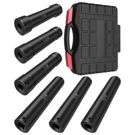 1/2 Inch Drive Extended Length Impact Socket, Extended Deep Sockets Hex Sizes 3/4in 7/8in 15/16in 1-1/16in 1-1/8in 1-1/4in Impact Set Heavy Duty with Case, 6PCS