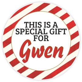 This is a Gift for Gwen - Circle Sticker Decal 3 Inch - Candy Cane Merry Christmas Gift Tag Present Tree Holiday Custom Name Santa Claus