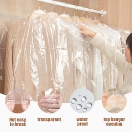 Plastic Clothes Covers 20pcs,Bags for Hanging Clothes, Dust-Proof Clear Clothes Covers Garment Bags 60x90 cm Dry Cleaning Bags,for Closet Coats Jacket Suits Dress
