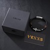 VEXXS Mens Leather Bracelet, Braided Genuine Leather Bracelets with Cross