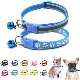 Cat Collar with Bell, 2-Pack Basic & Reflective Cat Collar with Bells for XXS Xs Small Pet Dogs Boy Tiny Kitten Girls Animal,Neck 7-12 Inch (Light Blue, Neck 7-12")