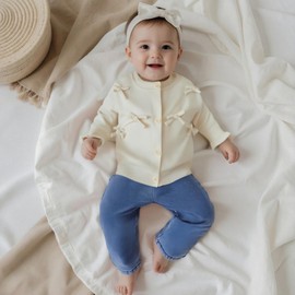 MAHUAOYIXI Baby Girls Sweater Solid Color Cardigan 3D Bow Long Sleeve Button Up Knit Pullover Warm Toddler Clothes Knitwear Baby Jumpers Tops Casual for Fall Winter (White, 0-6 Months)