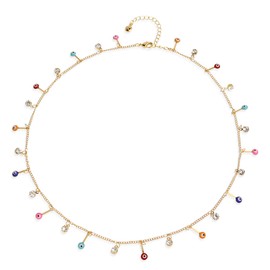 Jean Beau Gold Evil Eyes Charm Necklace for Woman, Dainty Round Rhinestone Colorful Dangle Necklaces Prom Fashion Jewelry Birthday Gift