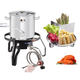 ARC 20QT Steaming Kit, 55,000BTU Portable Propane Burner, SS Steamer Pot w/Easy-fill Water Spout, Divider and Steamer Rack, Seafood Crab-Vegetable-Vaporeras para Tamale Steaming, Outdoor Cooking