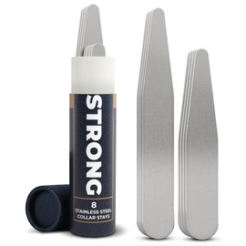 8 Metal Collar Stays for Men's Dress Shirts – Collar Inserts in 2 Sizes with Tube Storage (2" & 2.5")