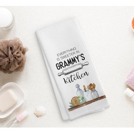 NOQL Grammy's Kitchen Towels and Dishcloths, Grammy Grammie Gifts Gift Ideas for Women Mothers Day Christmas Birthday from Grandkids, Grammy Drying Cloth Hand Towels Tea Towels for Kitchen, 16×24 Inch