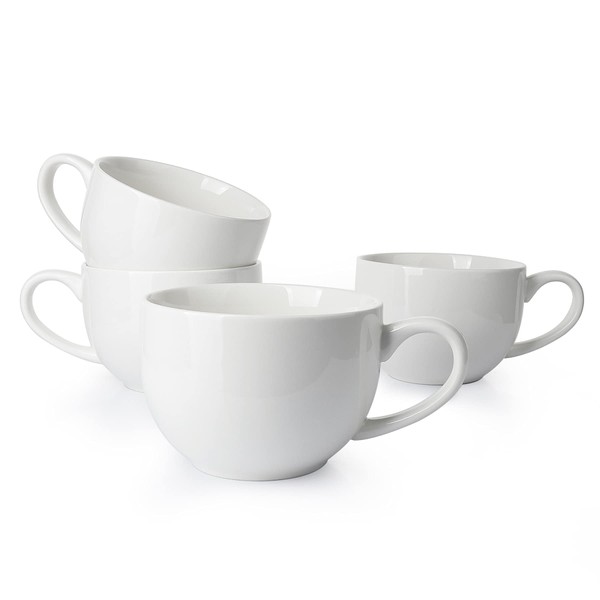 Sweese Porcelain 24oz Oversized Mugs Set of 4 - Soup Mug with Handles, Perfect for Coffee, Hot Chocolate- Microwave Safe - White