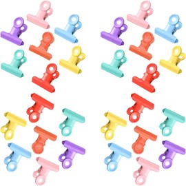 Pack of 28 Metal Bulldog Clips, Metal Binder Clips, Colourful Clips, Metal Hinge Clips, Dopamine Colour Matching, for Fixing Paper, Photos or Decoration