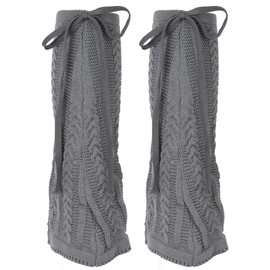 CABODYALS Grey Knit Leg Warmers Long Knitted Kawaii Boot Socks Cute Summer Winter Harajuku Lolita Crochet Decorative Leg Sleeve Baggy Cuffs Ankle with Adjustable String for Women Accessories