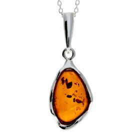 SilverAmber Jewellery UK - 925 Sterling Silver & Genuine Baltic Cognac Amber Classic Pendant - GL212