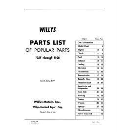 1945 - 1958 Willys Parts List of Popular Parts & Accessories Catalog