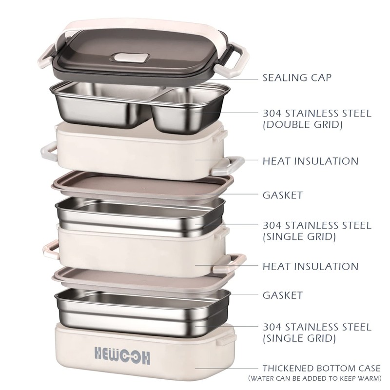 HEWOOH Large Bento Box Adult Lunch Box (74 Oz Large