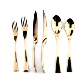 Uniturcky Rose Gold Stainless Steel Mirror Polished Flatware Set, Steak Knife Dinnerware Knife Fork Salad Fork Dessert Spoon 6-piece, Service for 1
